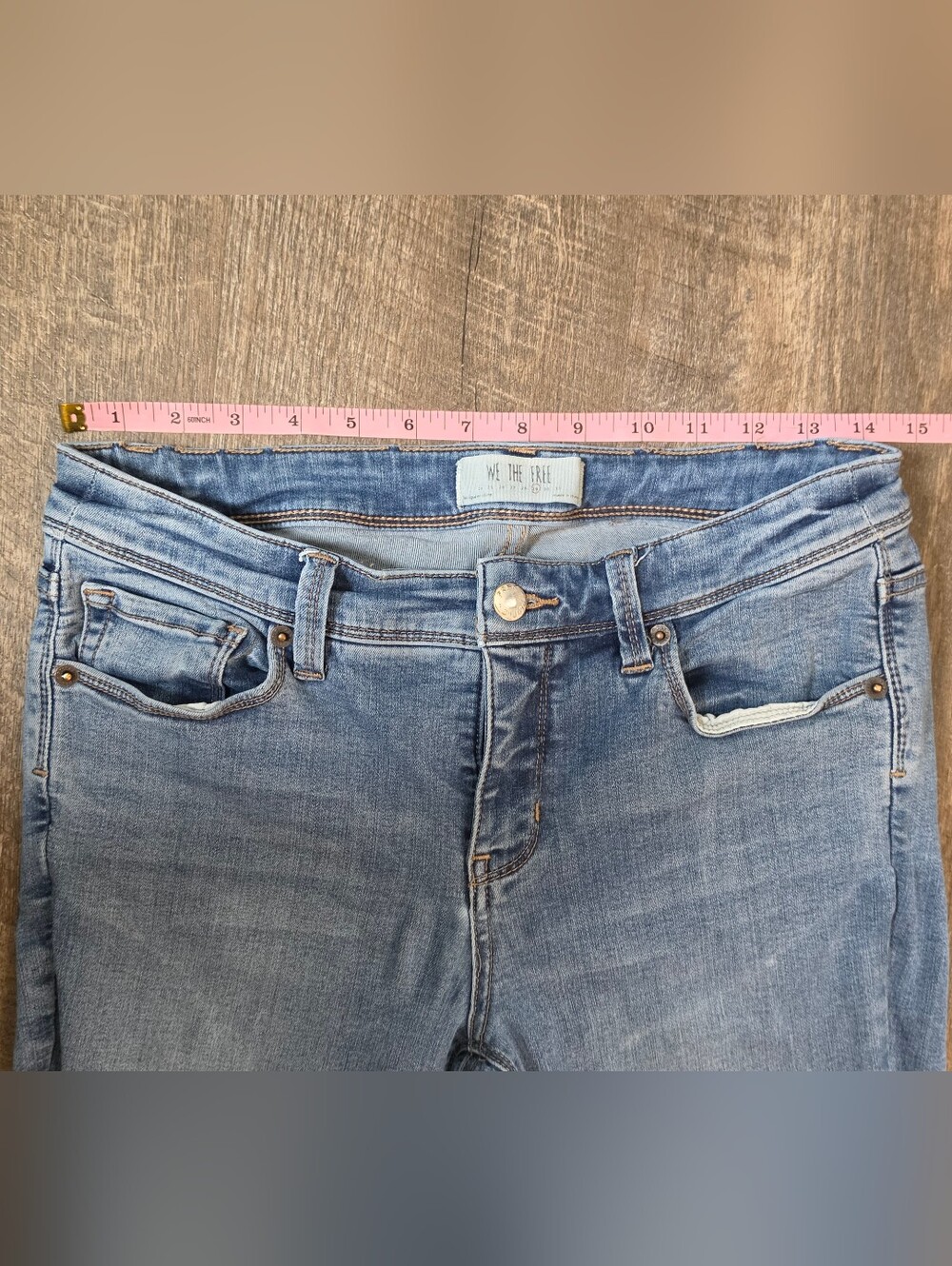 We The Free Flare Jeans Thick Cuff Womens 29 Med Light Wash Stretchy Mid Rise - Picture 8 of 13